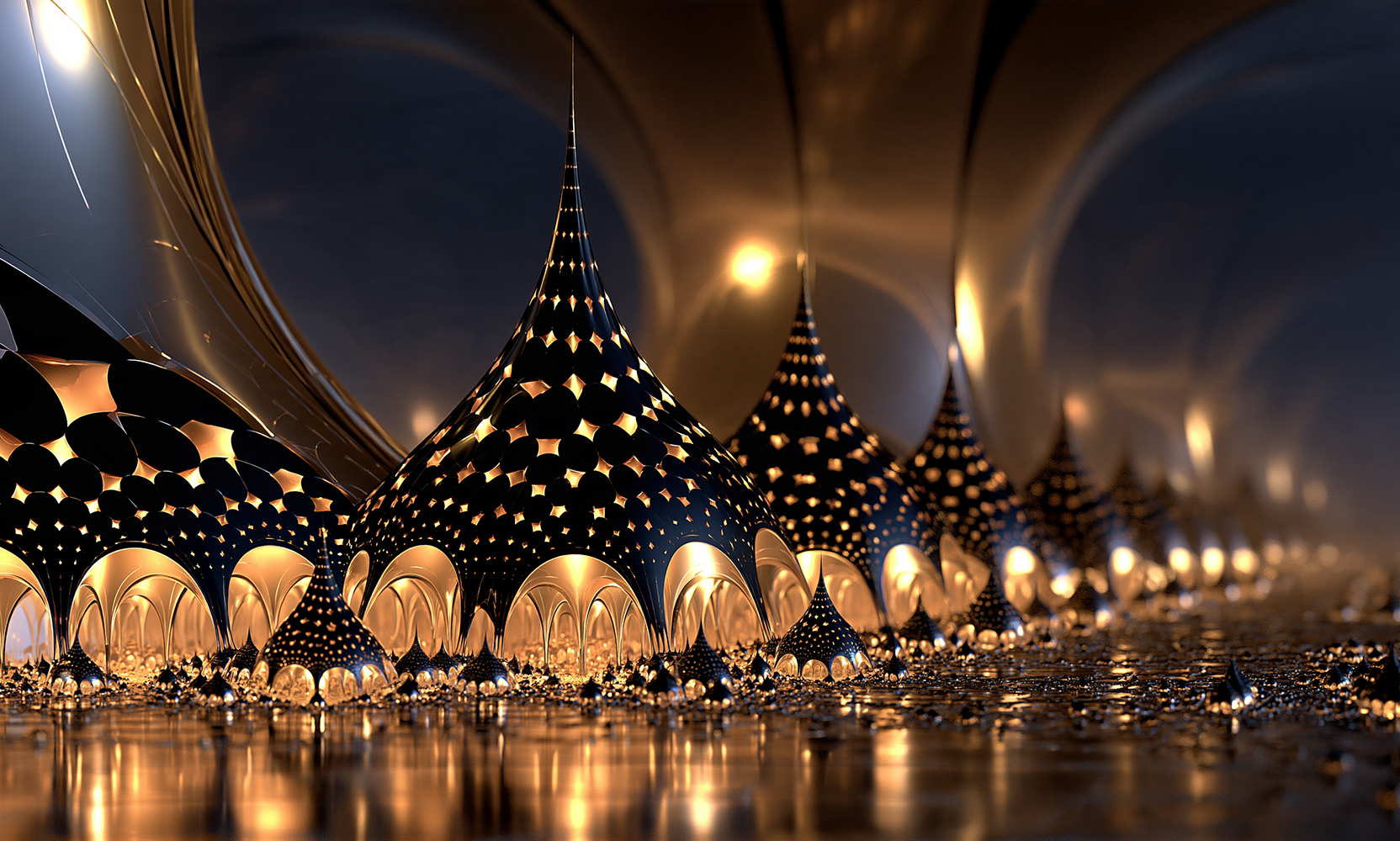 honeycomb spire village landscape art