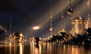 light ray orb shore landscape art