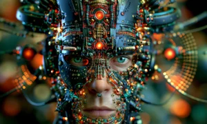 red eye cyborg landscape art