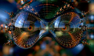 mask of two lenses landscape art