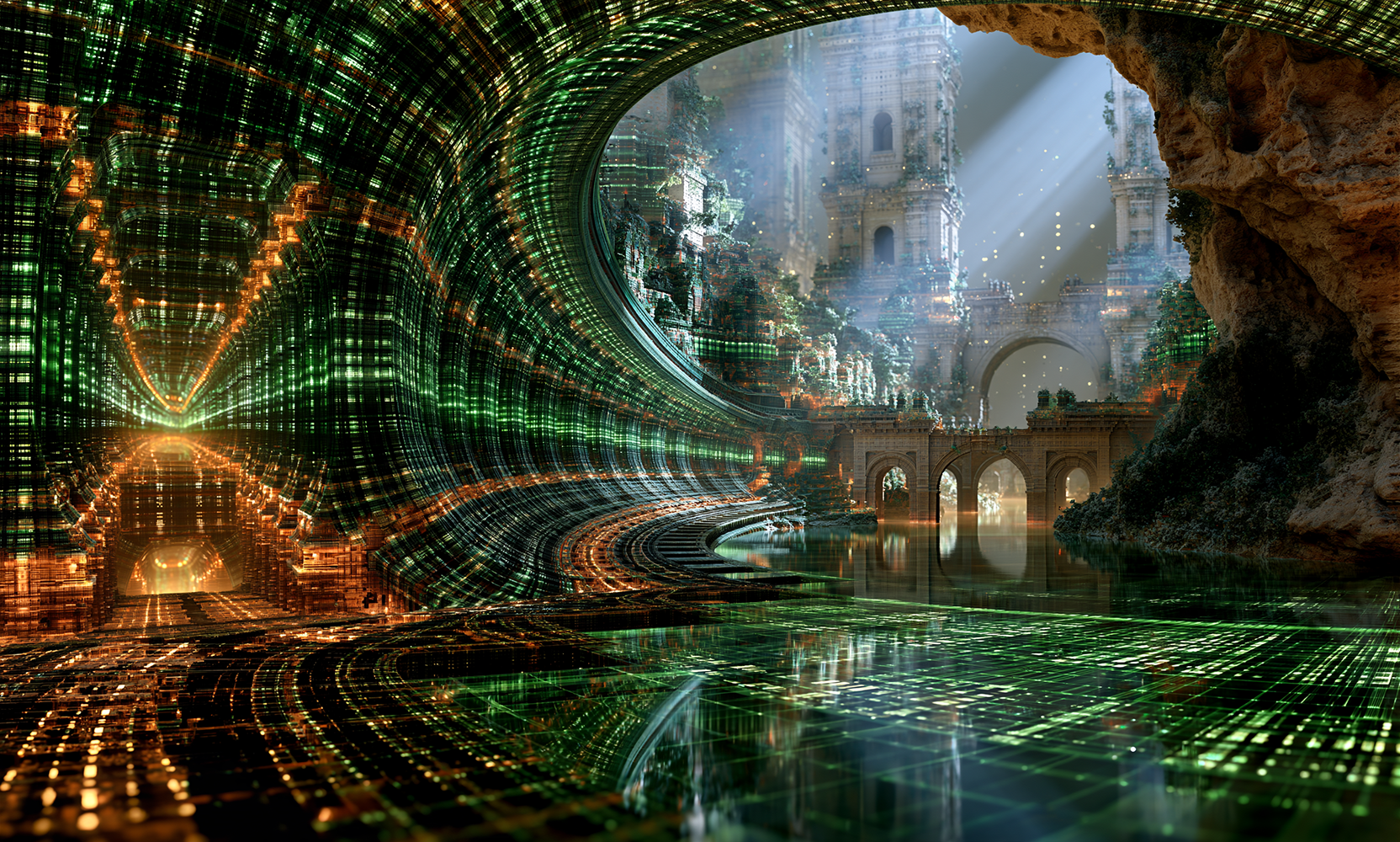 cave mouth aqueduct landscape art