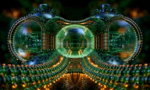 green goggle orb landscape art
