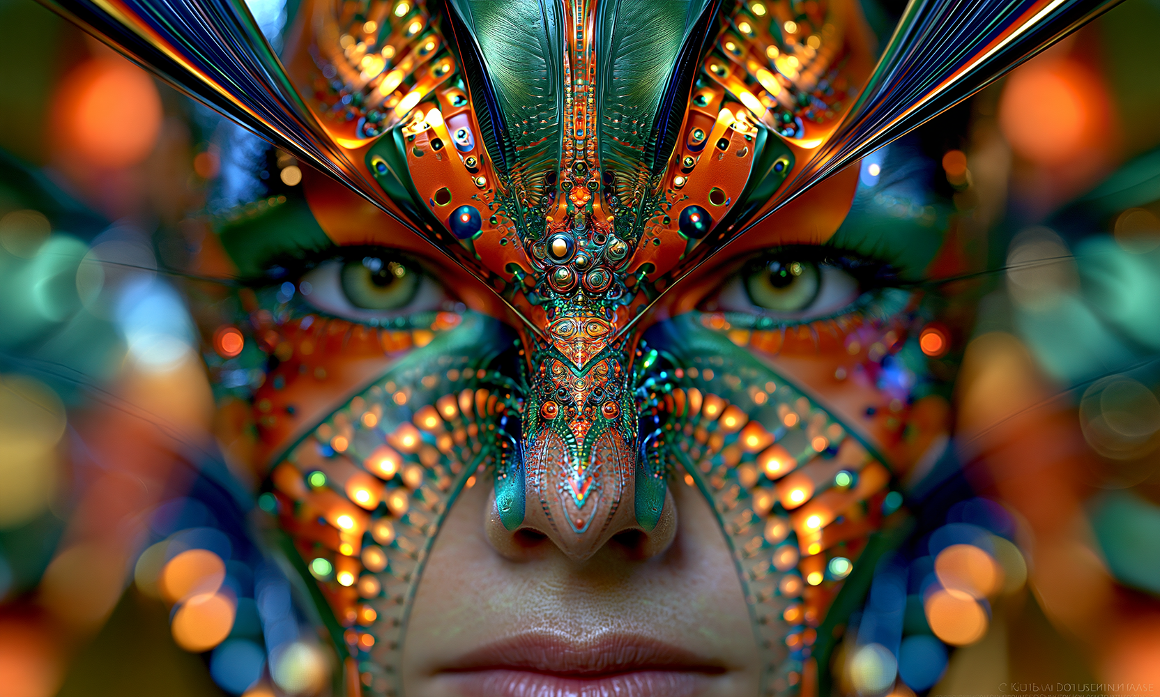 orange wing mask landscape art