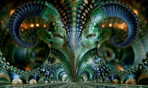 ram horn mask landscape art