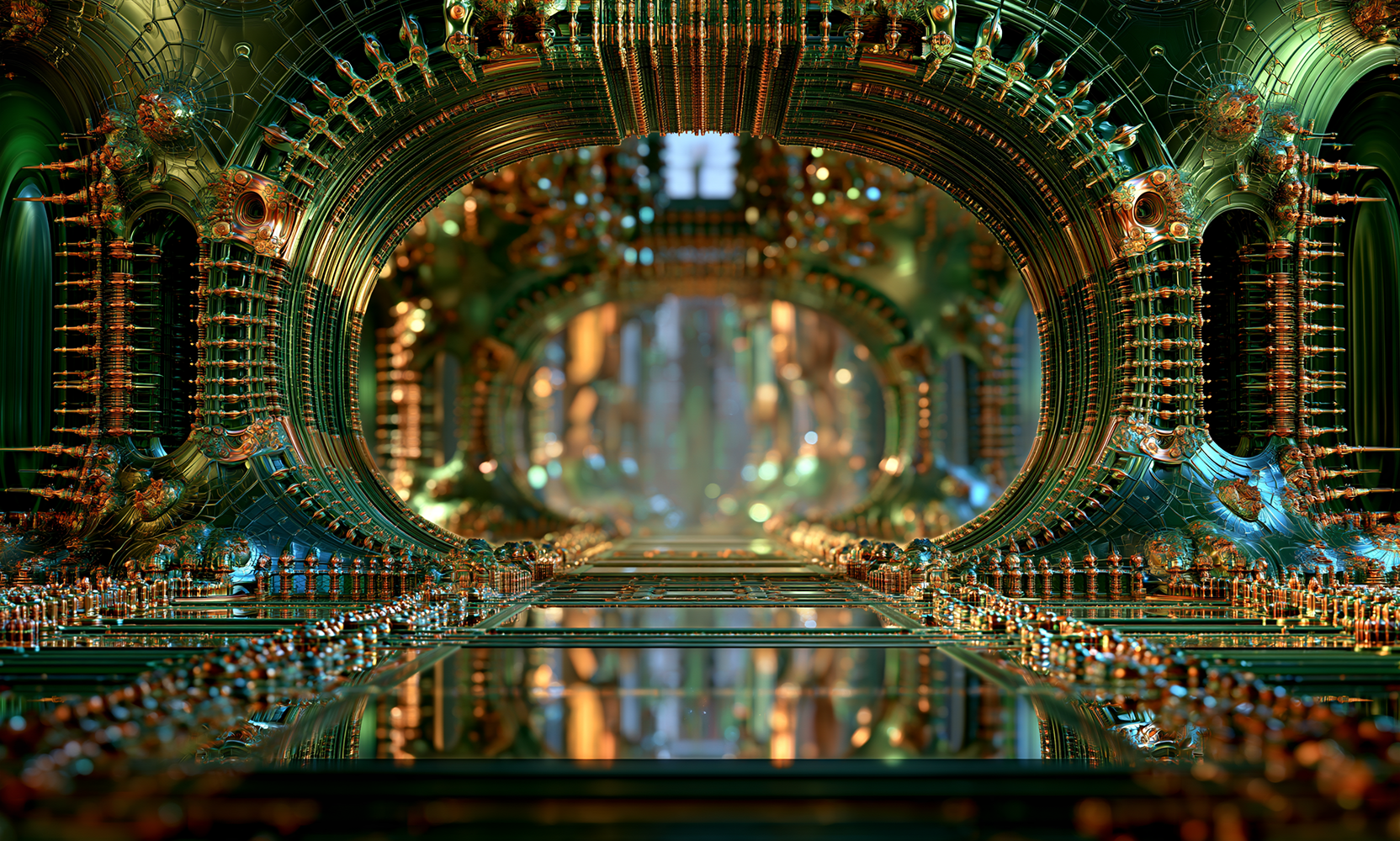 green glass concourse landscape art