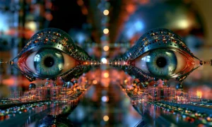 twin giant eyes landscape art