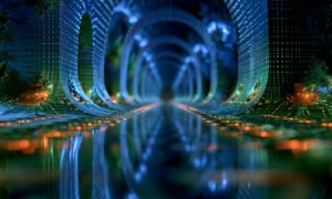 blue arch reflection walk landscape art