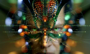 eyes in the beaded mask landscape art