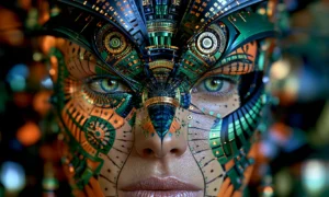 tattooed moth mask landscape art