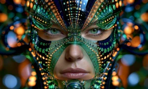 teal triangle mask landscape art