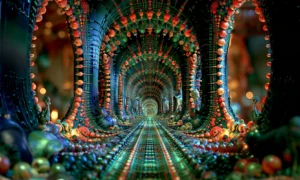 orange bead colonnade landscape art