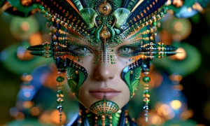 green drop crown face landscape art