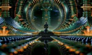 seated figure and the orb landscape art