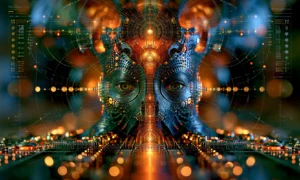 mirrored twin faces landscape art