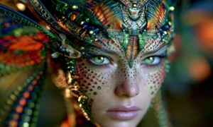 green eyed moth girl landscape art