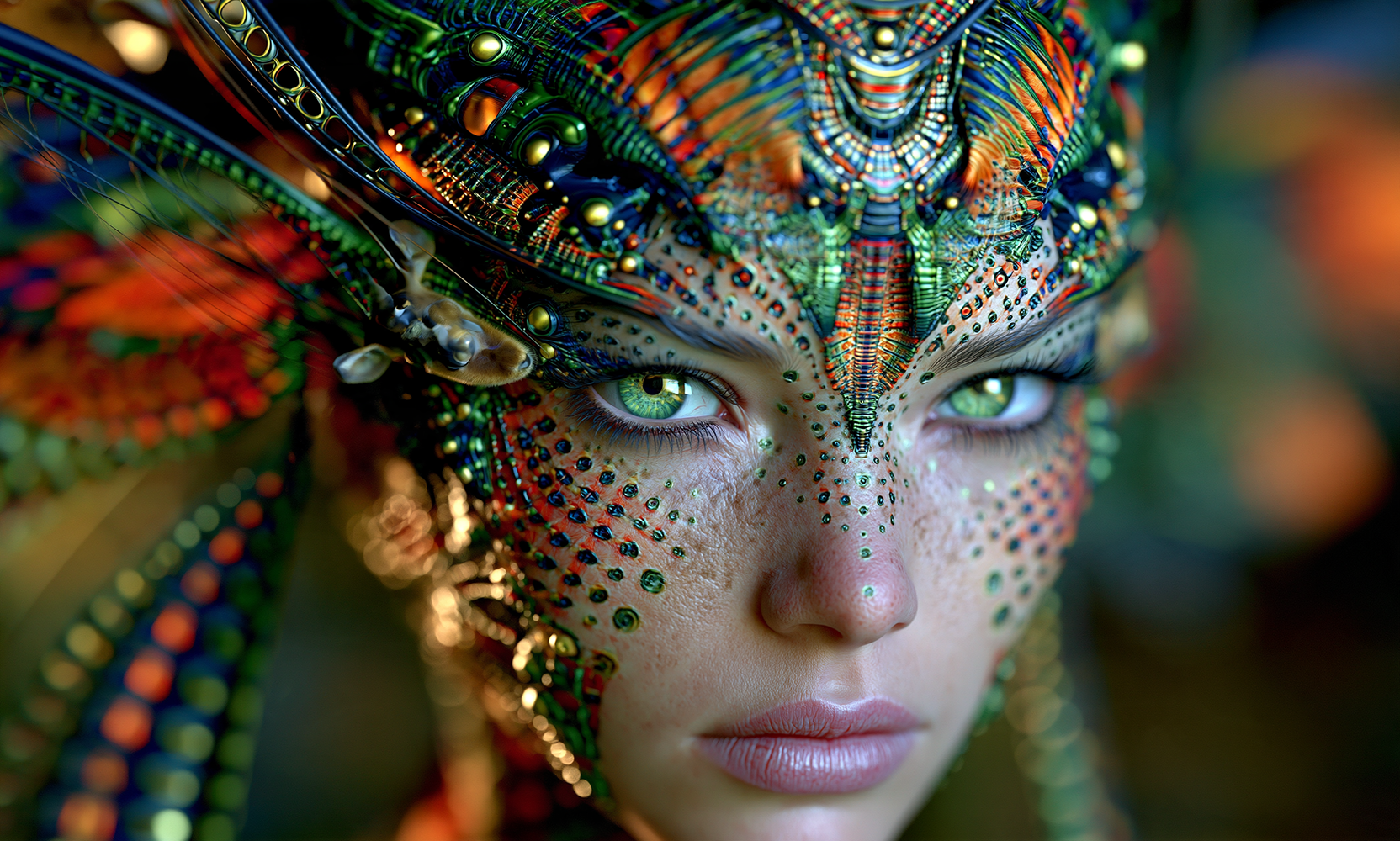 green eyed moth girl landscape art