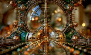 brass orb ladder landscape art