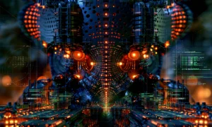 red eye beetle console landscape art