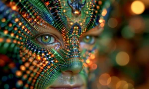 dotted mask closeup landscape art