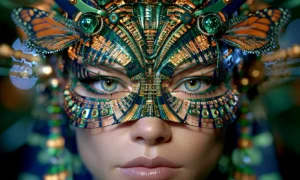 copper butterfly mask landscape art