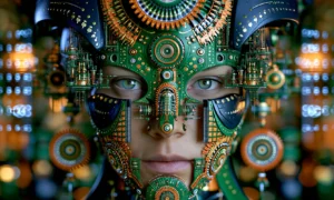 green mandala mask landscape art