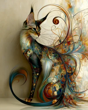 long tail tabby cat art