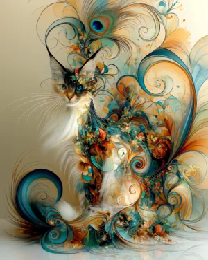 peacock feather princess cat art