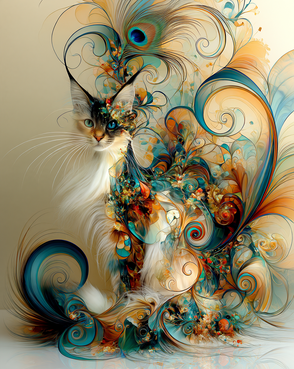 peacock feather princess cat art