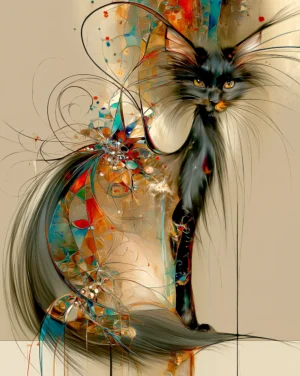 black plume cat portrait art