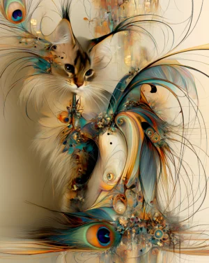 silver mane wing cat portrait art