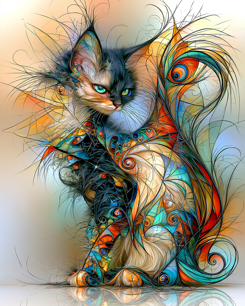 peacock cape kitten cat art