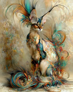 tuft ear rainbow cat portrait art