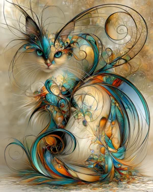 teal tail sweep cat portrait art