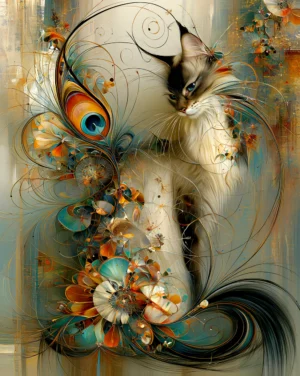 peacock orbit cat portrait art