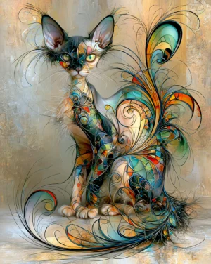 stained glass sphynx cat art