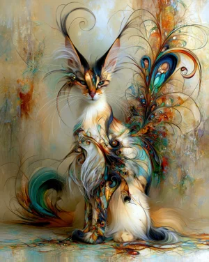 fluffy peacock prince cat art
