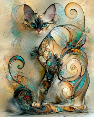 tilted head gem cat portrait art