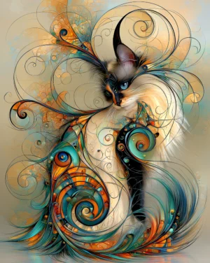 snail tail siamese cat art