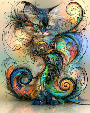 rainbow whorl cat portrait art