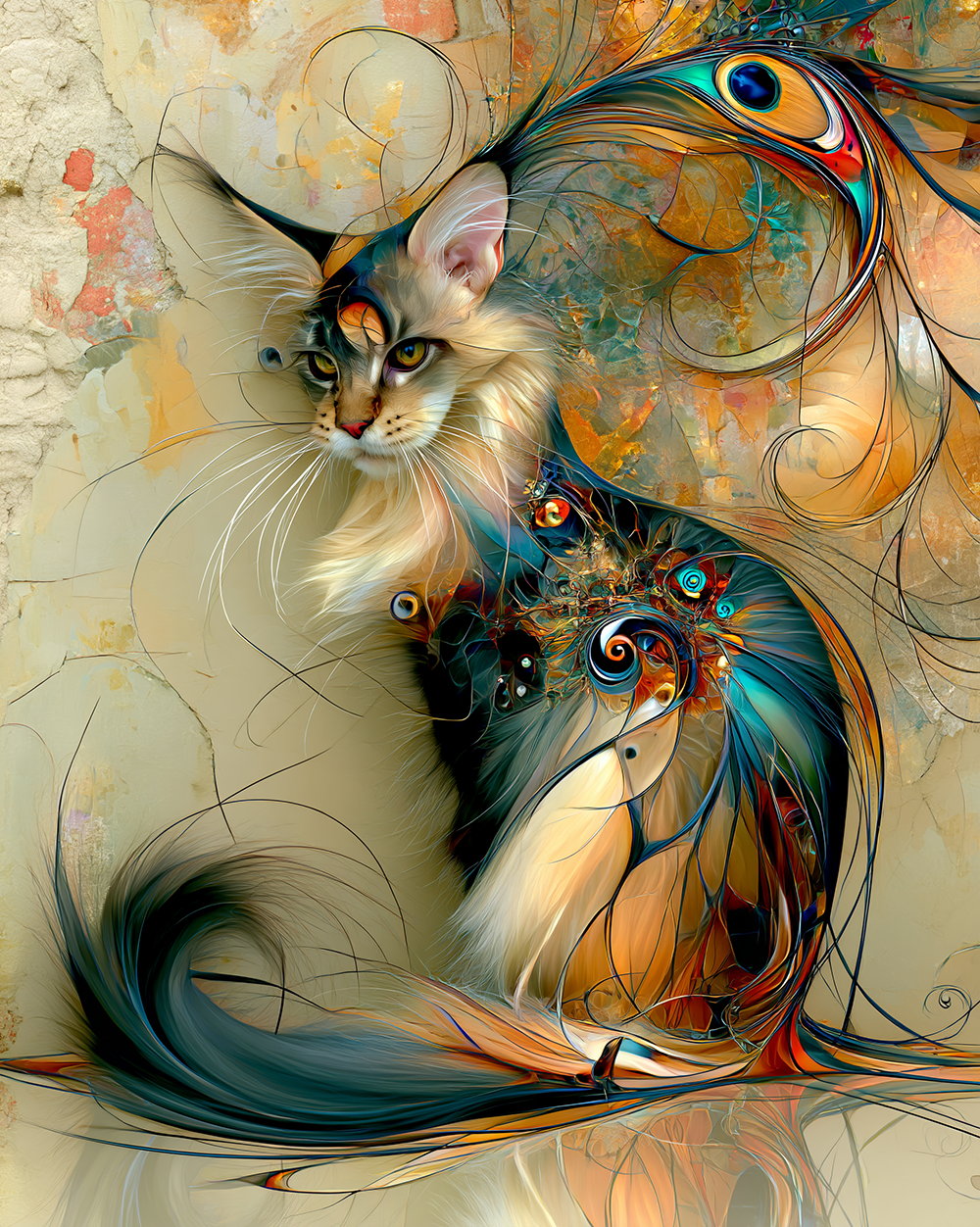 peacock eye sitter cat art