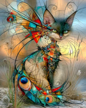 geometric wing cat portrait art