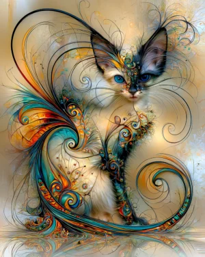 orange swoosh kitten cat art