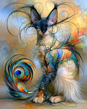 peacock swirl kitten cat art