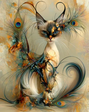 peacock crown siamese cat art