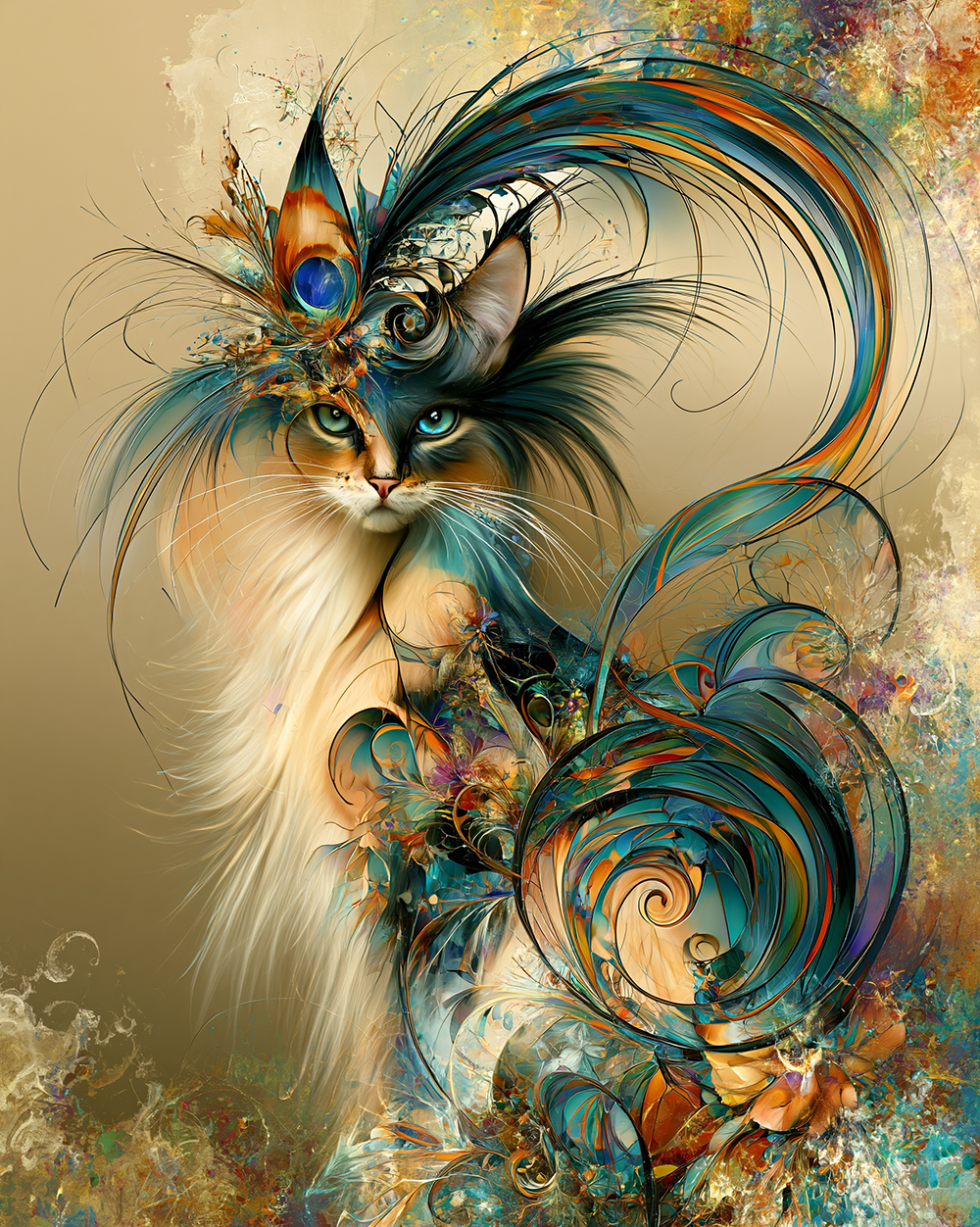 feather plume dreamer cat art
