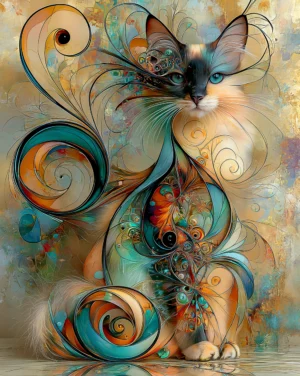 frame curl cat portrait art