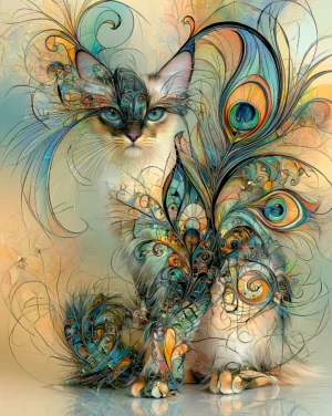 peacock fan mystic cat art