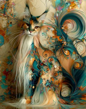 gentle gold mane cat portrait art