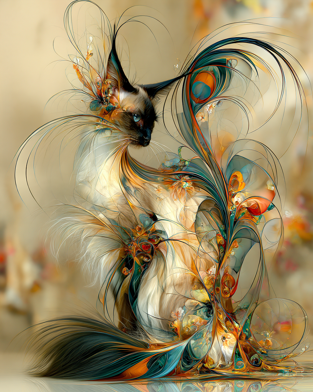 wisp tail siamese cat art
