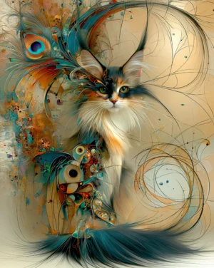 peacock dandy tabby cat art